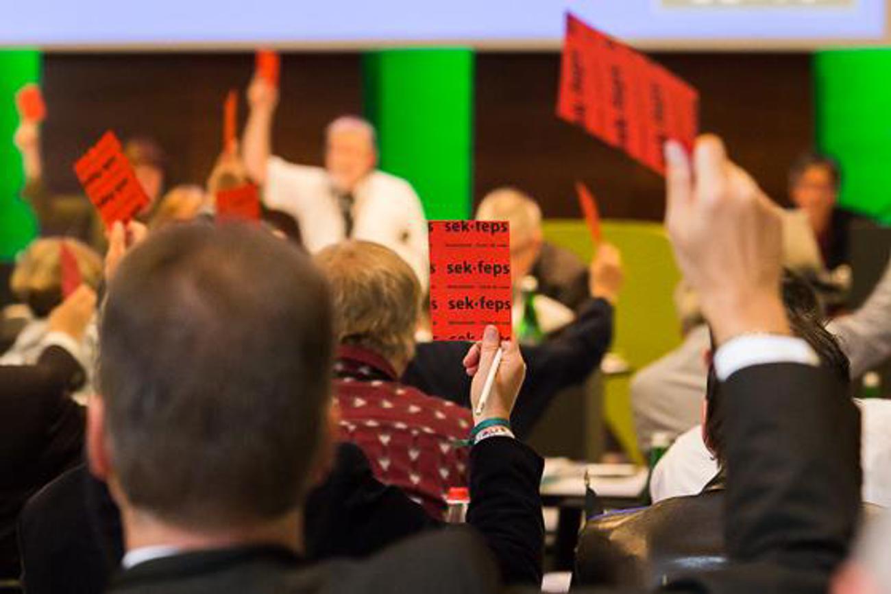 Die Abgeordneten des SEK stimmen ab. (Foto: Anja Graf)