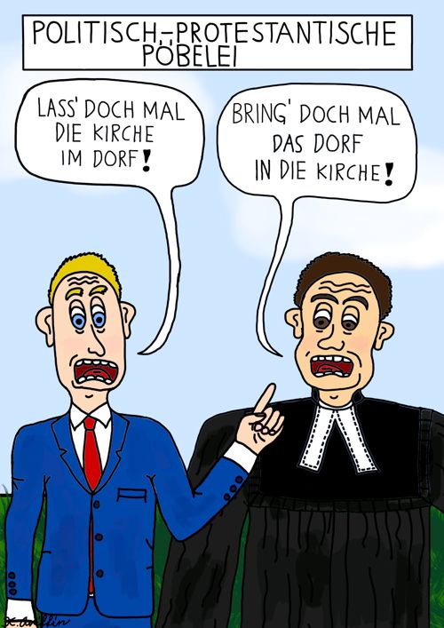 Die unterschiedlichen Welten des Politikers und des Pfarrers prallen aufeinander. (Cartoon: Kim Ariffin)