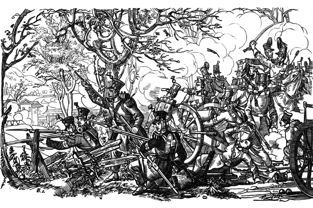 Nach dem Sonderbundskrieg wurde der Eidgenössische Dank-, Buss- und Bettag zu einem fest verankerten Feiertag für beide Konfessionen. Das Bild zeigt die Schlacht von Gisikon (Luzern), wo der Sonderbundskrieg im November 1847 entschieden wurde. (Bild: wikimedia.org)