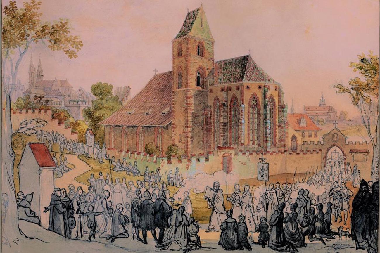 «Das ist das rächt heylthumm, das ander werind thoten bein!» Der Leutpriester Wilhelm Reublin an der Fronleichnamsprozession vor der St.-Alban-Kirche in Basel. | Privatbesitz