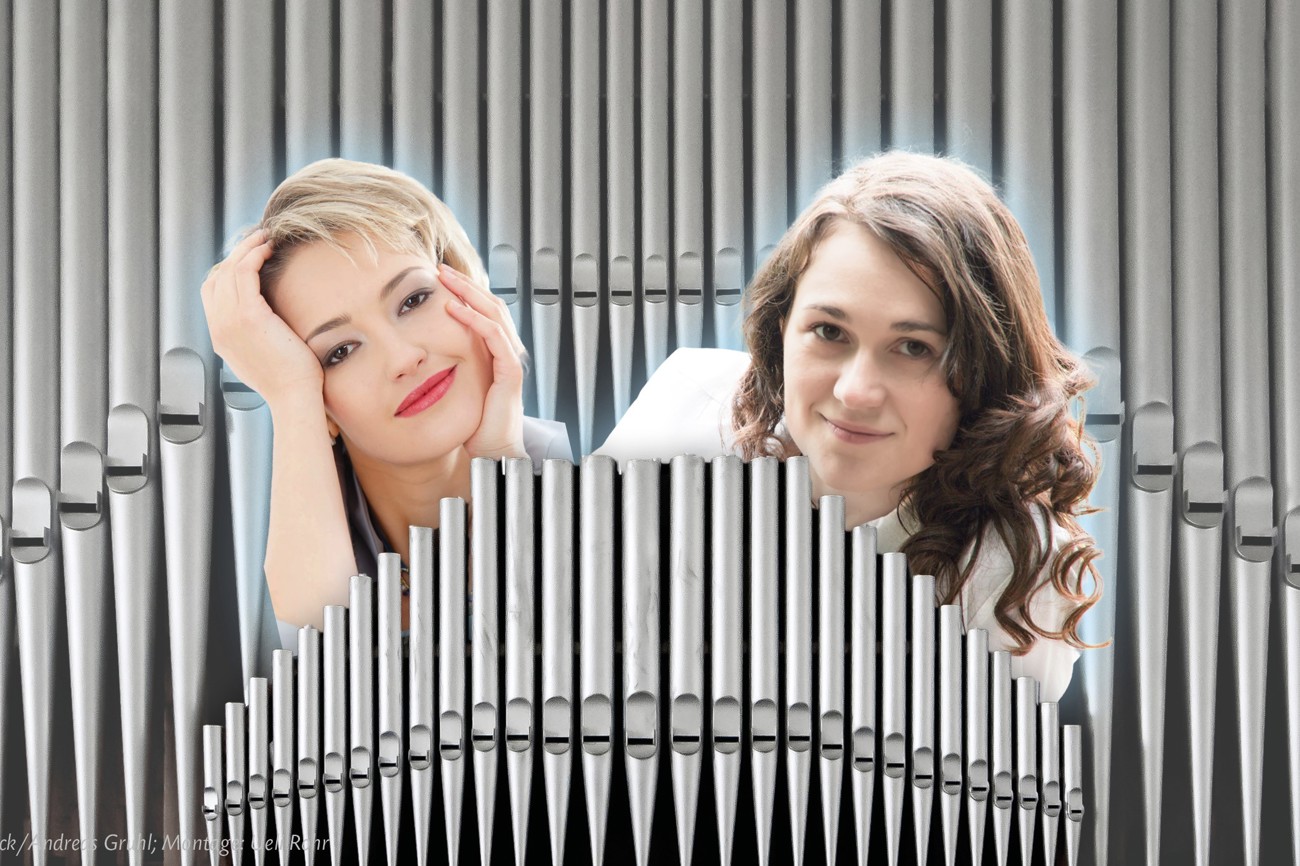 Sie verpassen zusammen mit anderen Musizierenden der altehrwürdigen Orgel an der Orgelnacht ein modernes Image: Arta Arnicane und Dagmar Grigarová (v.l.). Bilder: zVg; Adobestock/Andreas Gruhl; Montage: Ueli Rohr