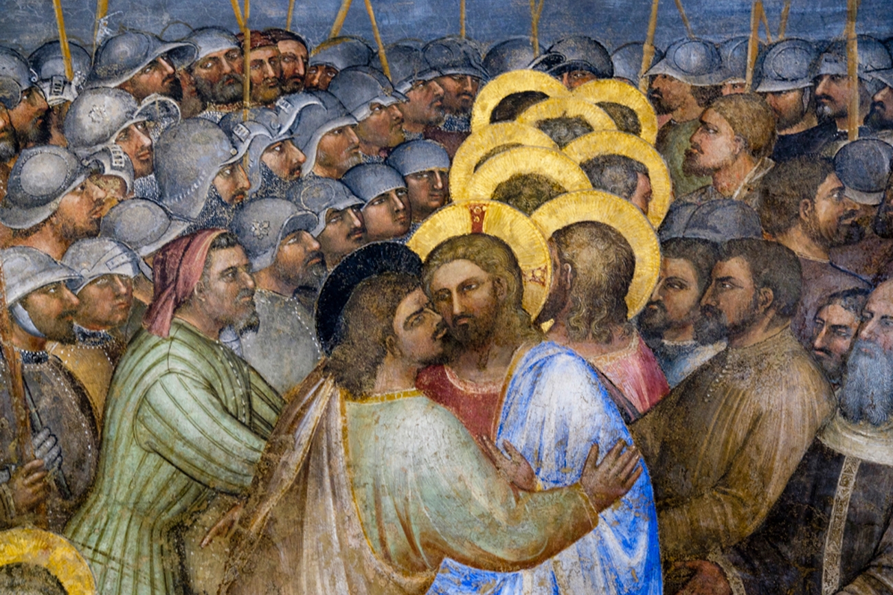 Die Freske des italienischen Malers Giusto de' Menabuoi (1320–1390) aus dem Jahr 1375 zeigt, wie Judas den Sohn Gottes mit einem Kuss verrät. | Bild: epd