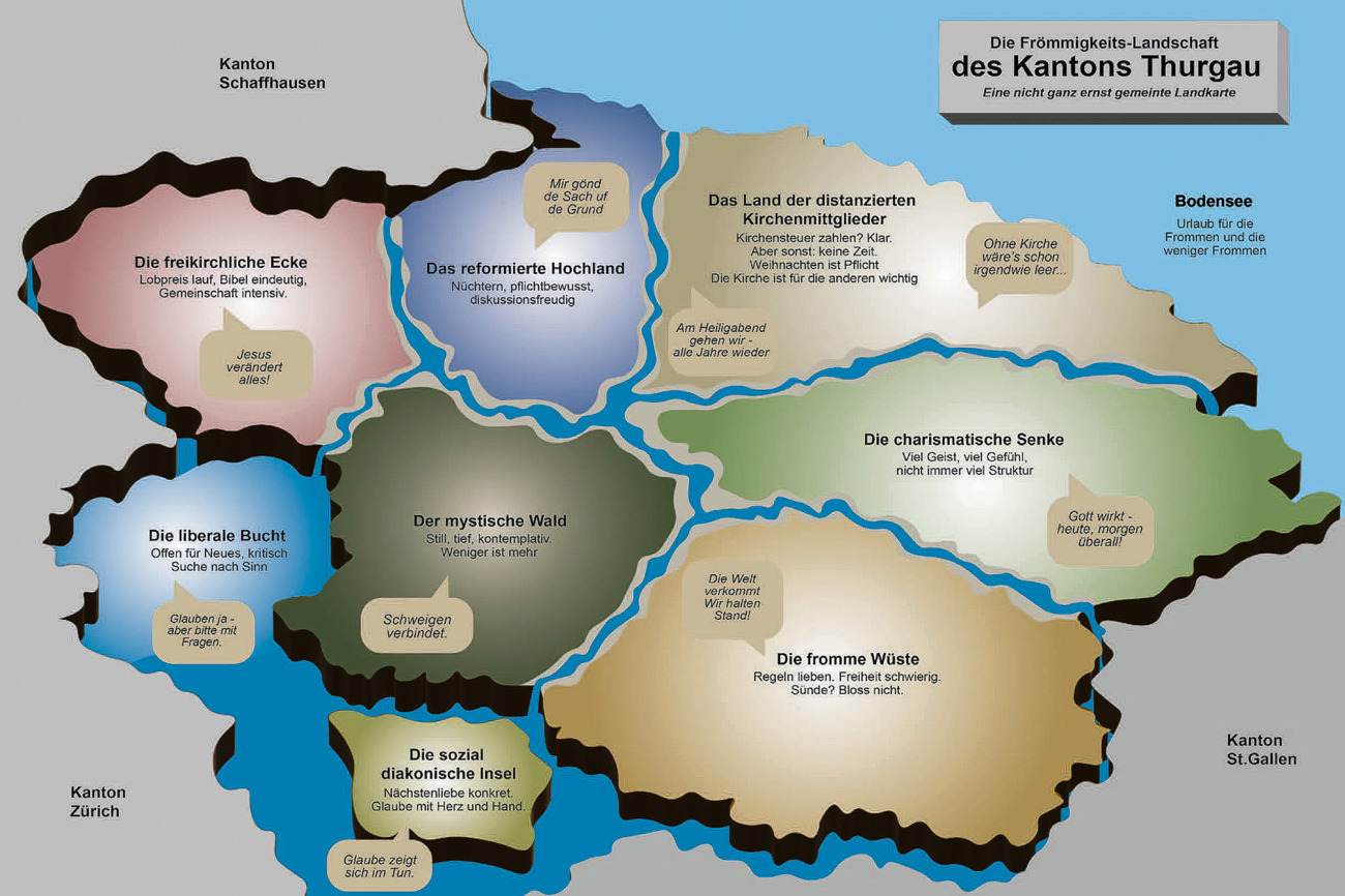 Als Gedankenanstoss gedacht – eine fiktive Thurgauer Landkarte der Frömmigkeitsstile. (Bild: zVg)