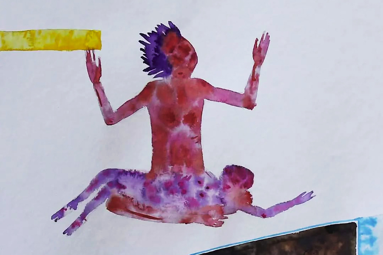 Mutter und Kind. Aquarell auf Papier, 30 x 35 cm, von Danylo Movchan.
