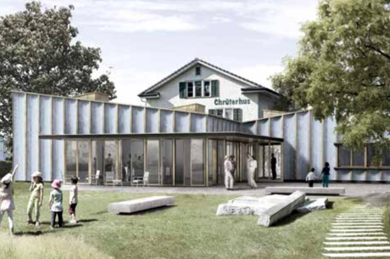 Der Neubau platziert sich zwischen Kirche und «Chrüterhus».