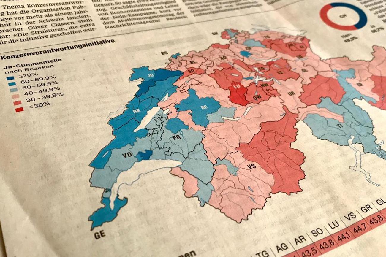 Das Ständemehr hat den Ausschlag gegeben. Ausriss aus dem Tagesanzeiger zur Abstimmung über die Konzernverantwortungsinitiative.