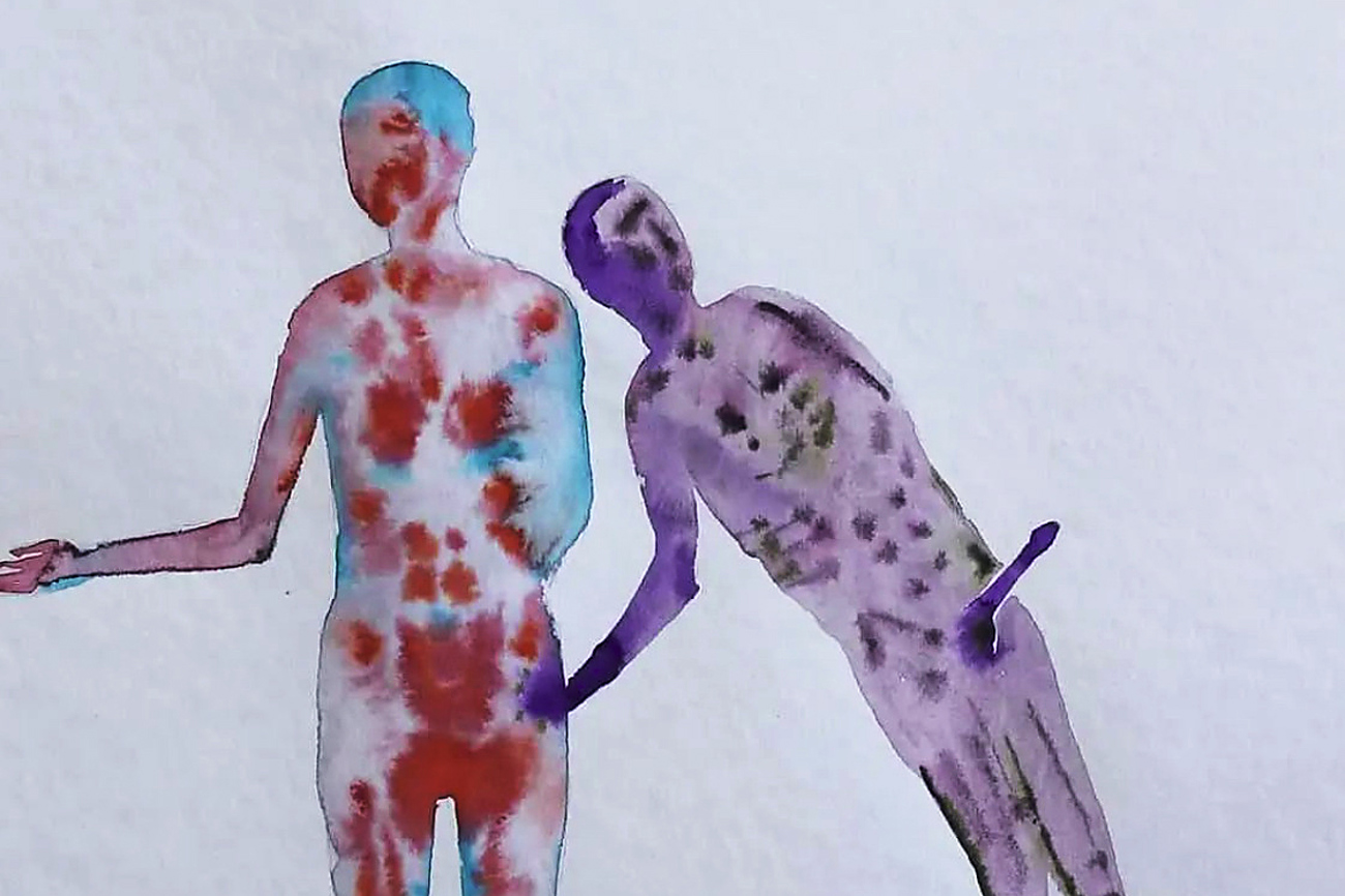 Russe vergewaltigt ukrainische Frau. Aquarell auf Papier, 40 x 35 cm, von Danylo Movchan. Russe vergewaltigt ukrainische Frau. Aquarell auf Papier, 40 x 35 cm, von Danylo Movchan.