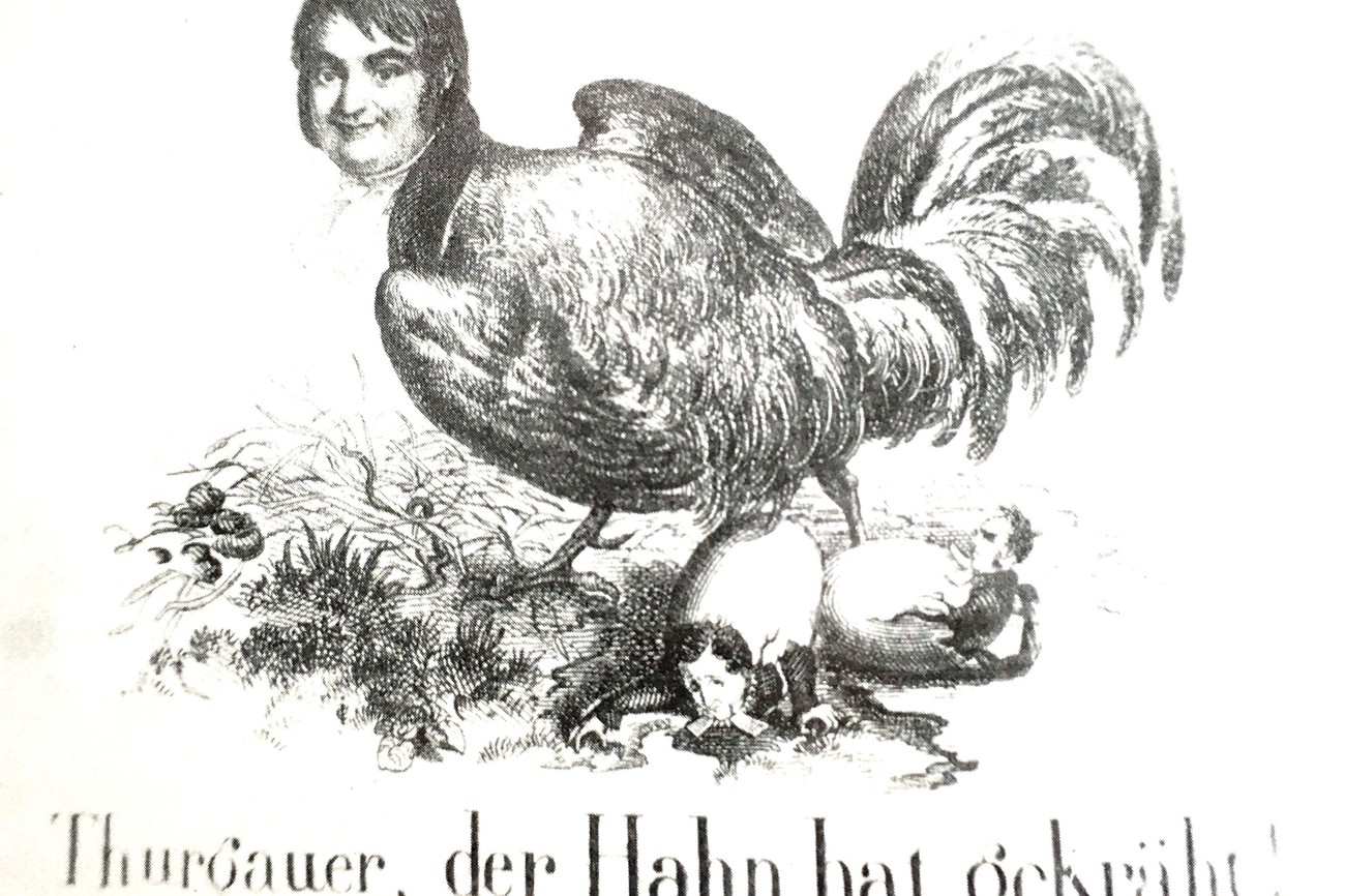 «Thurgauer, der Hahn hat gekräht!»: Der Weinfelder Thomas Bornhauser ruft die Thurgauer auf, sich eine liberale Verfassung zu geben. (Bild: Thurgauer Zeitung (1830))