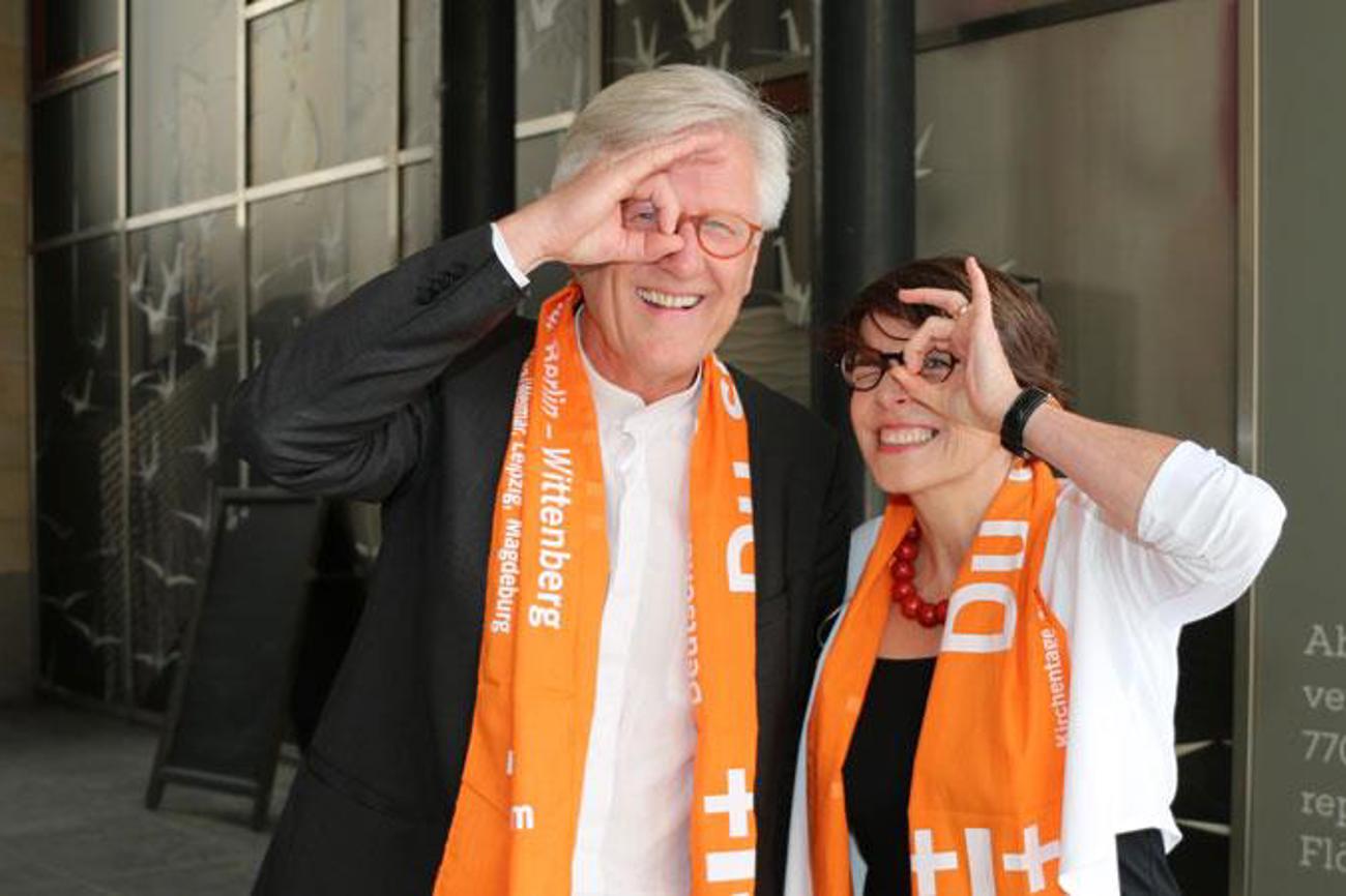 Kirchentags-Präsidentin Christina Aus der Au mit Heinrich Bedford-Strohm, Ratsvorsitzender der Evangelischen Kirche in Deutschland. | DEKT/Erbe